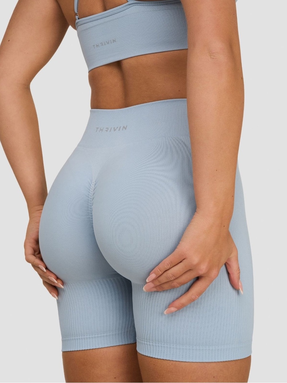 Thrive Seamless Powder Blue Biker workout set